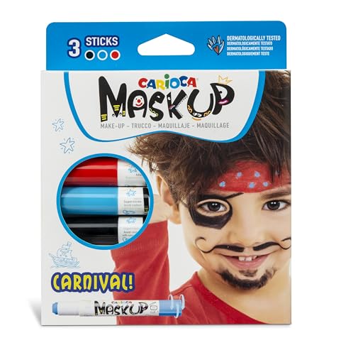 CARIOCA Mask Up Karneval, Schminkset für Jungen und Mädchen, Schminkstifte Ideal für Weihnachten, Halloween, Karneval und Partys - 3 Farben und 2 Anleitungen - Dermatologisch getestet von CARIOCA