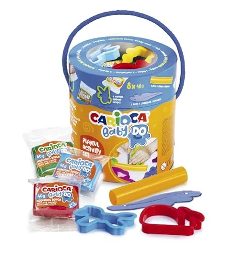 Carioca Kreatives Set für Babys, enthält 8 Modellierpaste Baby Do 40 g Plus 6 Modellierwerkzeuge | enthält Weizen | 14 Teile von CARIOCA