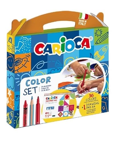 Carioca Spezialkoffer Farbset | Koffer mit Zeichenmaterial zum Zeichnen von Markern, Buntstiften und Buntstiften | Zeichenpapier im Lieferumfang enthalten | 37 Teile von CARIOCA