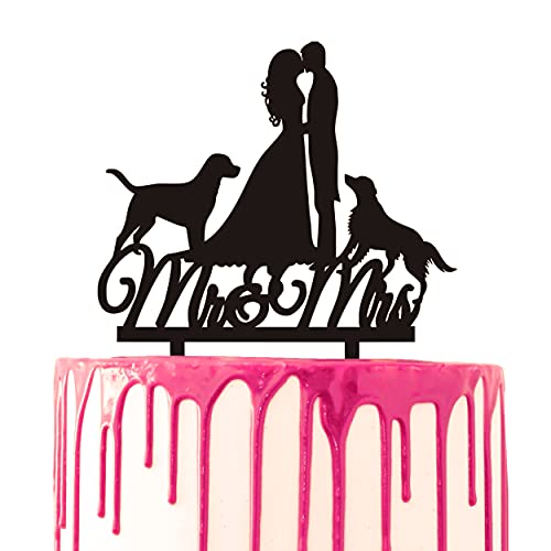 CARISPIBET Hochzeitstortenaufsatz für Bräutigam und Braut, Kusskuchen, dekorativ, zwei Hunde, Mr. & Mrs. Acryl-Silhouette von CARISPIBET