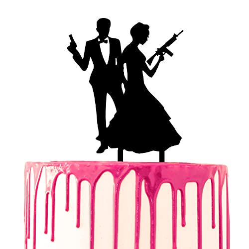 CARISPIBET Hochzeitstortenaufsatz, thematischer Bräutigam und Braut als Geheimagenten, Acryl-Silhouette, Kuchendekoration von CARISPIBET