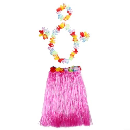 CARMOTTER Festliches Blumen-Kostüm für Kinder mit Hawaii-Gras-Lei-Rock-Ensemble (Rosa) von CARMOTTER