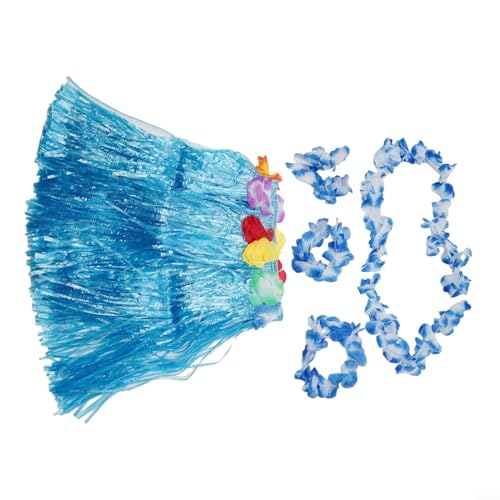 CARMOTTER Festliches Blumen-Kostüm für Kinder mit Hawaii-Gras-Lei-Rock-Ensemble (blau) von CARMOTTER