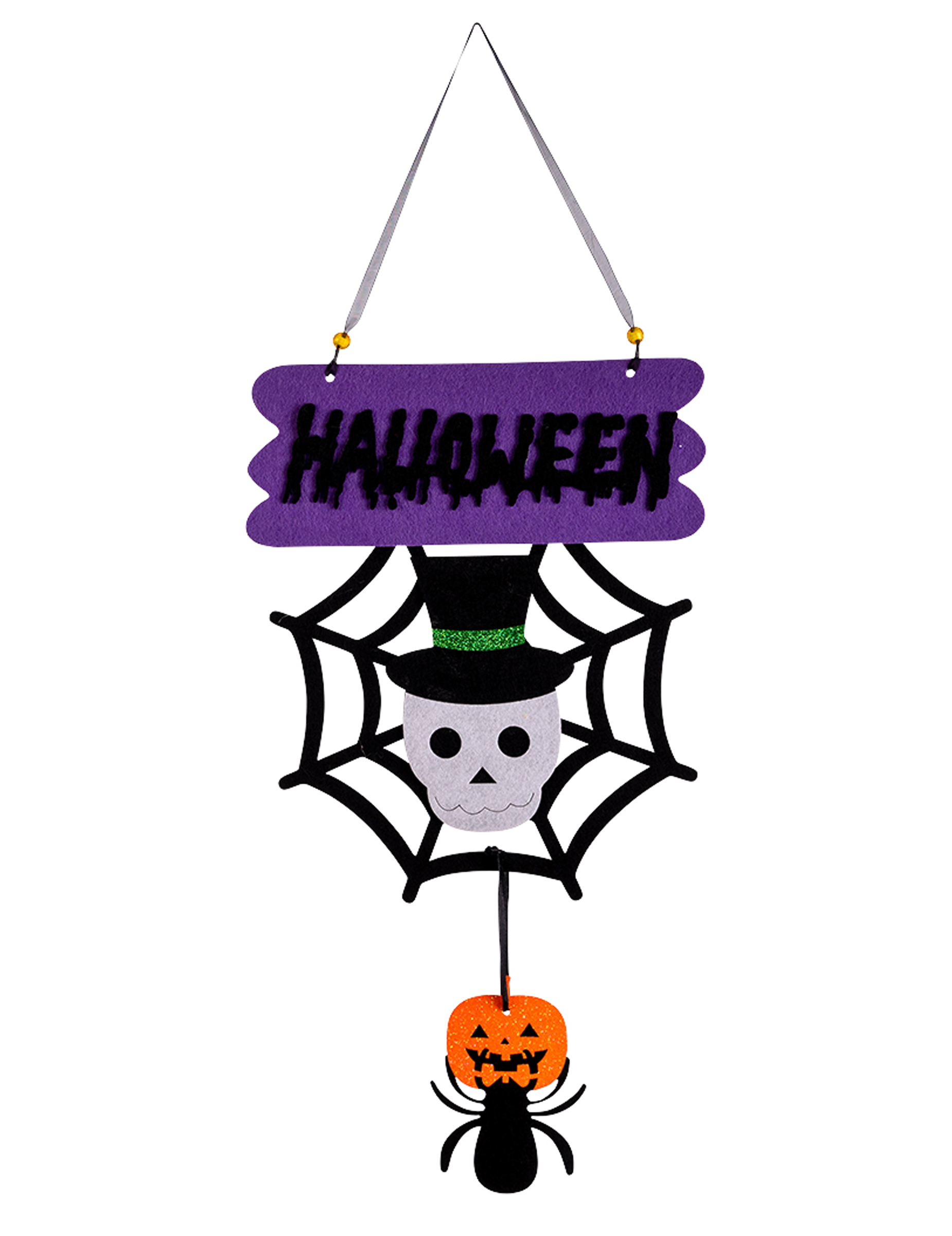 Halloween-Hängedeko mit Totenkopf und Spinne bunt 60 cm von CARNIVAL TOYS