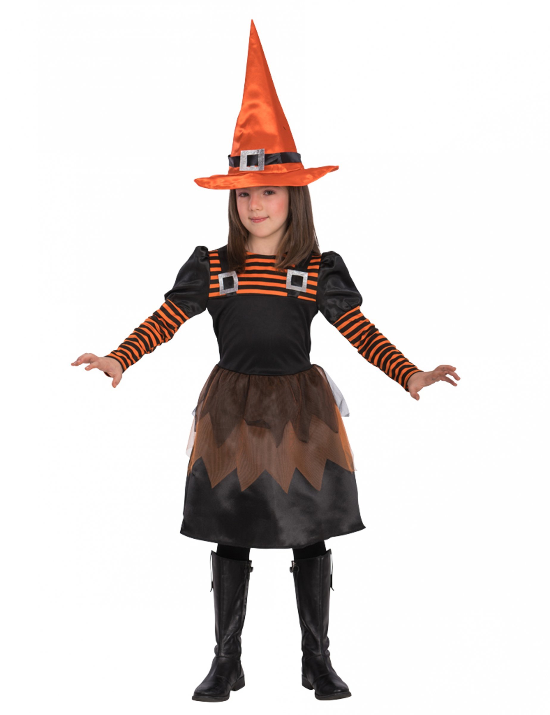 Kleine freche Hexe Kinderkostüm für Halloween schwarz-orange von CARNIVAL TOYS