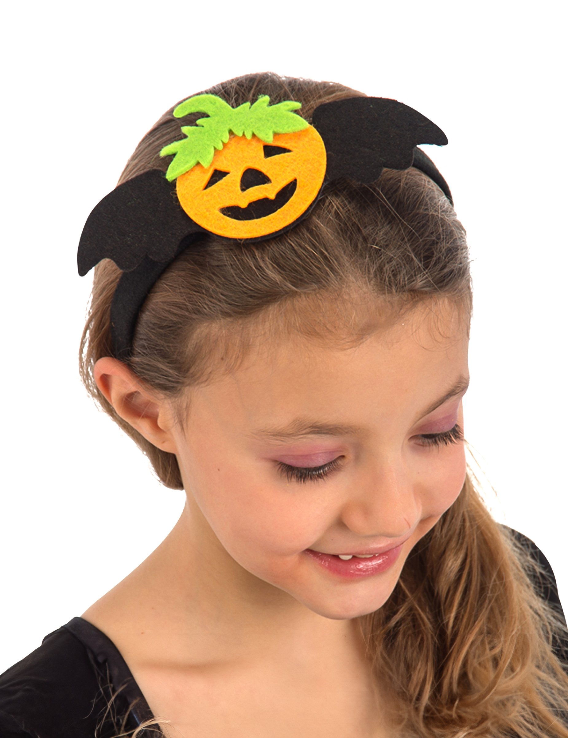 Kürbis-Haarreif für Mädchen Halloween-Accessoire schwarz-orange-grün von CARNIVAL TOYS