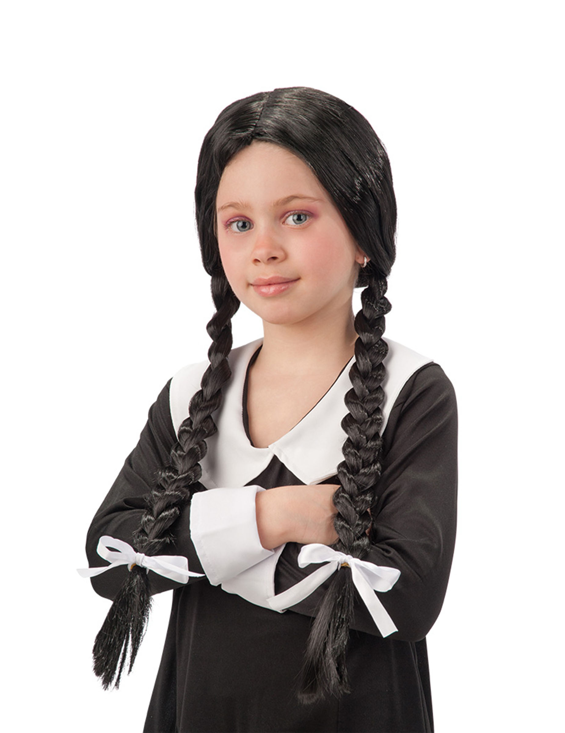 Perücke mit zwei Zöpfen für Mädchen Accessoire schwarz-weiss von CARNIVAL TOYS