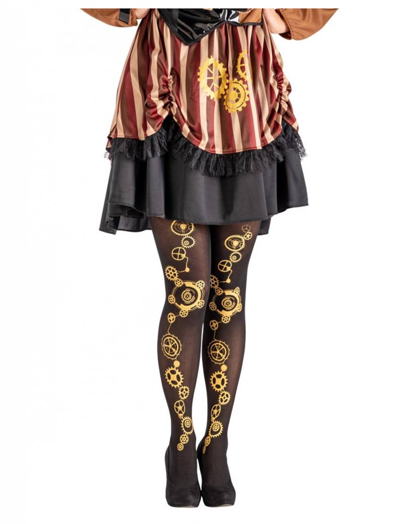 Steampunk-Strumpfhose für Damen Steampunk-Accessoire schwarz-gold von CARNIVAL TOYS