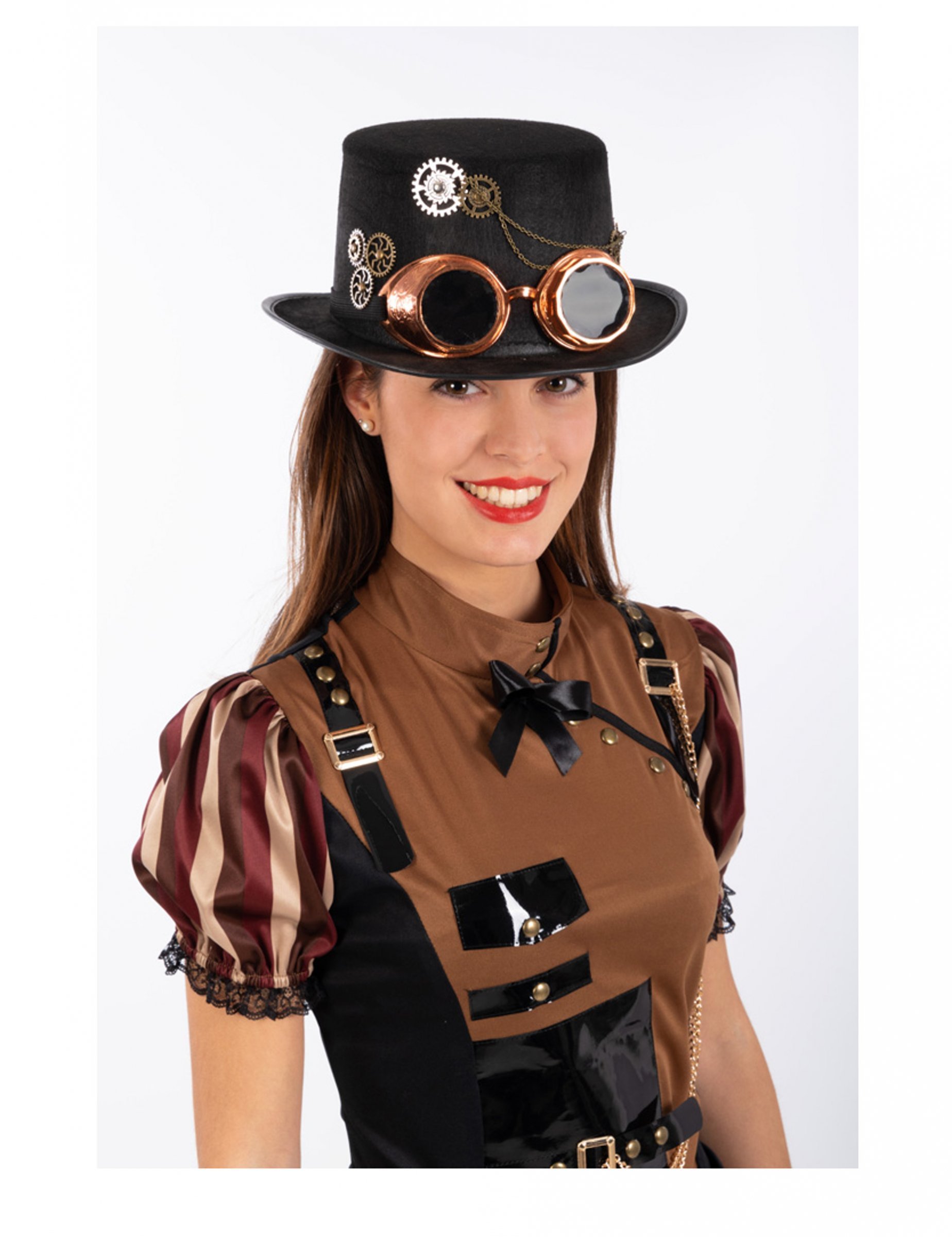 Steampunk-Zylinder mit Brille Accessoire für Halloween schwarz-braun von CARNIVAL TOYS