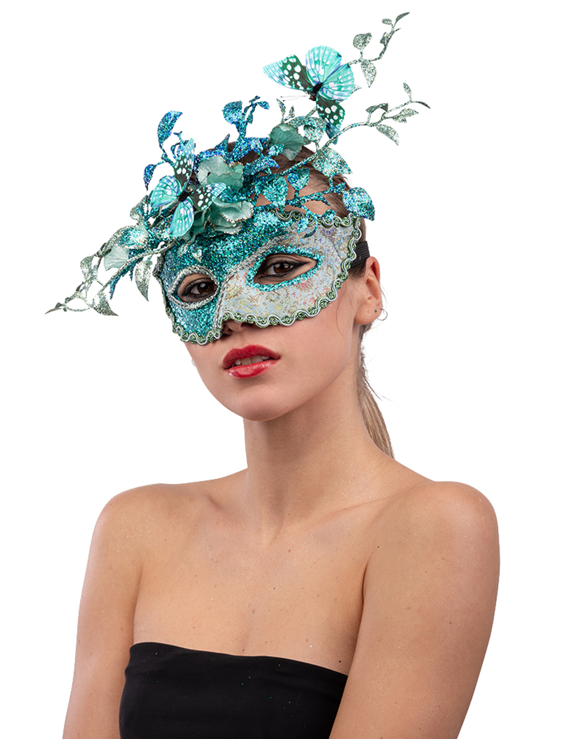 Venezianische Maske mit Schmetterlingen türkis-grau von CARNIVAL TOYS