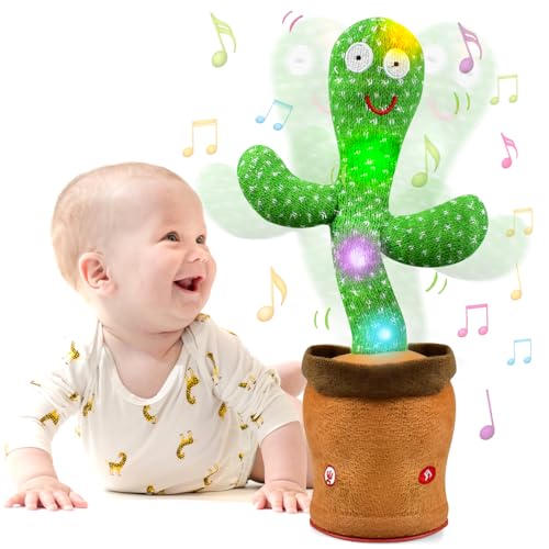 CARROUSEL Tanzender & Sprechender Kaktus Spielzeug ab 1 Jahr, Interaktiver Kaktus Babyspielzeug 3-12 Monate mit 120 Liedern, LED-Licht, Nachsprechen, Aufzeichnen - Geschenk 1 Jahr Junge und Mädchen von CARROUSEL