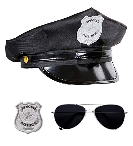 CARTOON Polizei Zubehör Set 3 Stück Hut Brille Abzeichen Zubehör für Kostüme Verkleidung Karneval von CARTOON