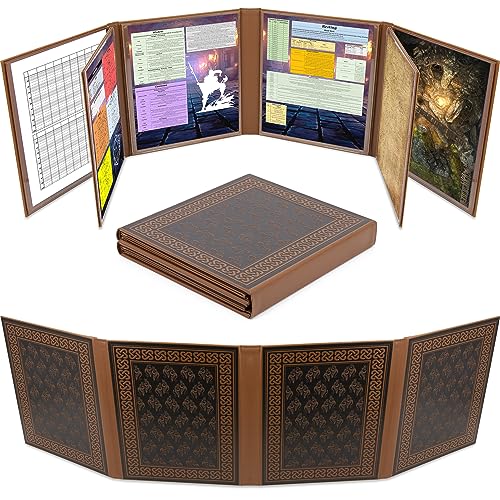 CASEMATIX DM-Screen aus Kunstleder, 8 Paneele, Deluxe-GM-Bildschirm – Acht Paneele, faltbarer Dungeon-Master-Bildschirm mit 2 schwingenden Paneelen und nass abwischbaren Taschen für TTRPGs, Einsätze von CASEMATIX