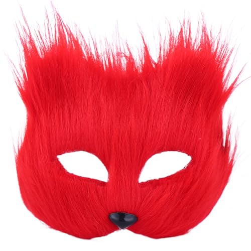 CASNO Plüsch-Katzen-Maske, Halloween, Katzen, Gesichtsmaske, Tier-Cosplay-Maske für Frauen, Männer, Halloween, Maskeraden, Party, weiß, einfarbig von CASNO