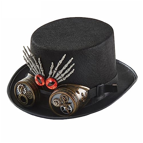 CASNO Zylinderhut, Steampunk-Hut, Zeitreisender, Steampunk-Hut, für Herren, mit Brille, Steampunk-Hut, Halloween-Party, Steampunk-Zubehör von CASNO