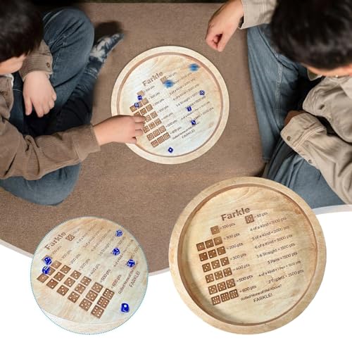 12-Zoll-Farkle-Klassiker-Würfelspiel Mit Tablett, Würfeltablett Für Farkle-Klassiker-Würfelspiel, Farkle-Würfeltablett Aus Holz Mit Punktzahl Und 2 Sätzen Mit 6 Perlenwürfeln Für Klassische Familiensp von CASOME