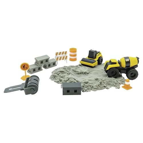 CAT Baustellenfahrzeuge Kinder Spielzeug | Dig N' Build Beton Spielset mit 285 Gramm Betonmischung | Kinetischer Sand Baustellen Sandspielzeug Set & Geschenke ab 3 Jahren von CAT