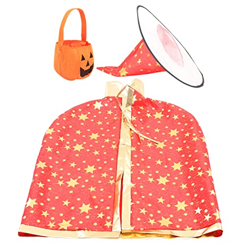 CATIEBYE 1 Satz Halloween-Umhang Halloween-Kürbishut Umhang für Kinder Krippendekoration halloween tasche halloween bag kleider halloween deko Party-Umhang Kinderumhang und Hut Satin rot von CATIEBYE