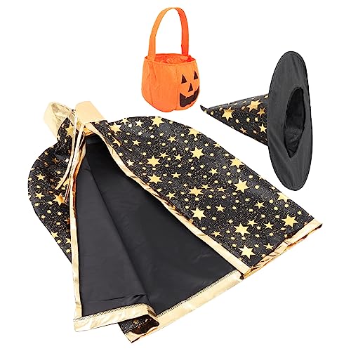 CATIEBYE 1 Satz Halloween-umhang Cosplay-umhang Für Kinder Halloween Hexenkostüme Hut Poncho Mit Kapuze Kürbishut Halloween-zaubererhut Kinderumhang Halloween-kürbisumhang Vlies Black von CATIEBYE