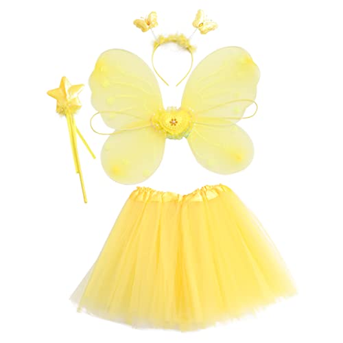 CATIEBYE 1 Satz Schmetterlingsflügel Vierteiliges Set Rosa Gelbe Feenflügel Cosplay-kleid Für Kinder Fee Verkleiden Sich Party Gelbe Kostüme Mädchen Schmetterling Verkleiden Stoff Yellow von CATIEBYE