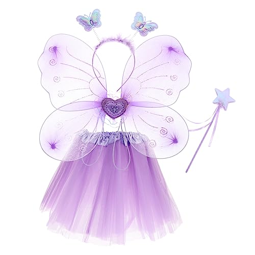 CATIEBYE 1 Satz Schmetterlingsflügel vierteiliges Set Kostüm kleinkind Dame Ballettröckchen faschingskostüme kinder karnevalskostüme kinder Partyzubehör Feenkleid für Mädchen Stoff Violett von CATIEBYE