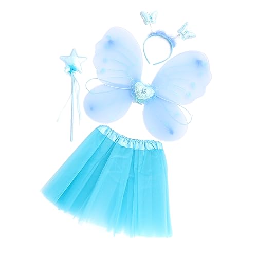 CATIEBYE 1 Satz Schmetterlingsflügel vierteiliges Set Zubehör Märchenprinzessin Kostüm funkelnd Frosch kinderkleider kinderkleidung Feenkleid für Mädchen Kostümset für Kinder Stoff Blue von CATIEBYE