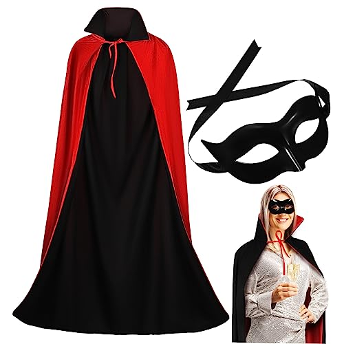 CATIEBYE 1 Set Erwachsene Halloween Maske Mantel Schwarz Halb-Gesicht Maske 140cm Schwarz Rot Mantel für Cosplay von CATIEBYE