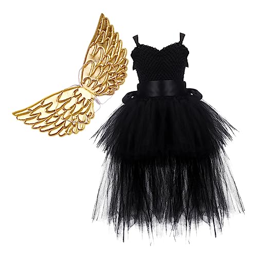 CATIEBYE 1 Set Halloween Tutu Kleid Set Mit Flügeln Für ädchen Ärmelloses Tüllrock Kleid Für Halloween Cosplay Party Größe 2 120 von CATIEBYE