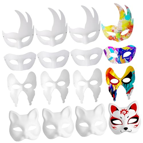 CATIEBYE 12 Teiliges Katzenmasken Set Papier Katzenmaske Weiße Papiermasken Papiermasken Basteln Masken Für Maskenbälle Cosplay Partymasken Maske Für Party Weiße Blankomaske CATIEBYE 12 Teiliges Katzenmasken Set Papier Katzenmaske Weiße Papiermasken Papiermasken Basteln Masken Für Maskenbälle Cosplay Partymasken Maske Für Party Weiße Blankomaske von CATIEBYE