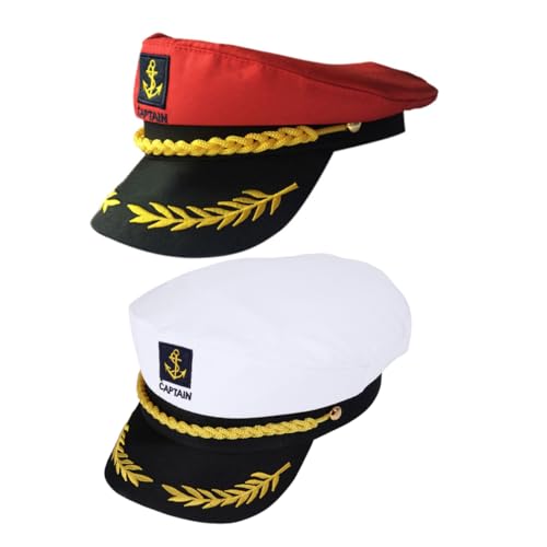CATIEBYE 2 Stück Captain Hats für Erwachsene Gestickte Seemannsmütze in Rot und Weiß Langlebige Kostümaccessoires für Party Cosplay Karneval und Segelveranstaltungen CATIEBYE 2 Stück Captain Hats für Erwachsene Gestickte Seemannsmütze in Rot und Weiß Langlebige Kostümaccessoires für Party Cosplay Karneval und Segelveranstaltungen von CATIEBYE