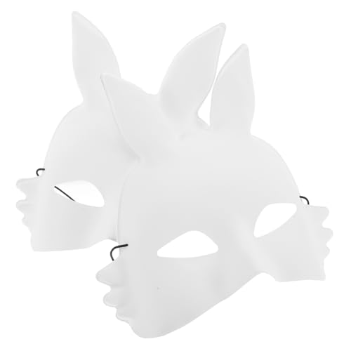 CATIEBYE 2 Stück Leere Pvc-hasenmaske, Weiße Kaninchen-gesichtsmaske, Halbes Gesicht, Hasen-tier-maskerade-maske Für Halloween, Cosplay, Niedliche Leere Kaninchenmaske von CATIEBYE