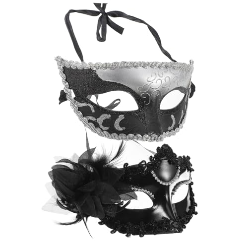 CATIEBYE 2 Stück Venezianische Halbgesichtsmasken Für Frauen Elegante Maskerademasken Für Karneval Halloween Und Partys Handgehaltene Kostümmasken Mit Kunstvollen Designs von CATIEBYE