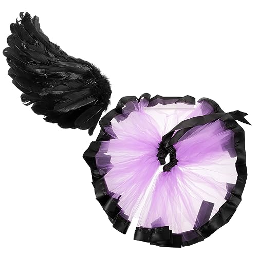 CATIEBYE 2 Teiliges Halloween Cosplay Kostü Für ädchen Mit Schwarzem Tutu Und Gefiederten Flügeln Verkleidung Für Partys Und Festlichkeiten Ideal Für Halloween Und Cosplay Events von CATIEBYE