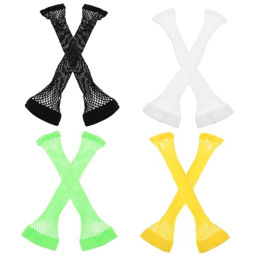 CATIEBYE 4 Paare Feine Netz-Stretch-Handschuhe Netzhandschuhe Elastische Handschuhe Clubhandschuhe fingerlose Mesh-Handschuhe Ellenbogenhandschuhe Arm Ärmel Armhandschuhe 10% Elasthan von CATIEBYE