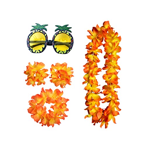 CATIEBYE 5st Lustige Brille Hawaiianisches Armband Ananas-brille Hawaii-kopfschmuck Hawaiianische Halskette Hawaii-girlande Hawaiianische Blumenkette Ananas Brille Hawaii-armband Orange von CATIEBYE