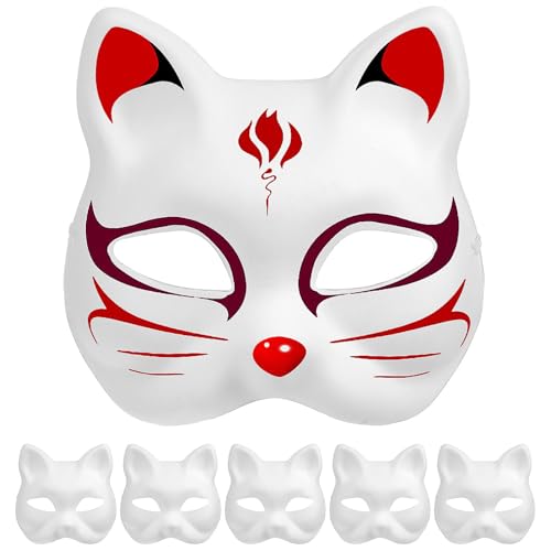 CATIEBYE 6 Stück Katzenmaske Maskenmalerei Für Kinder Diy-Halloween-Maske Tiermasken Für Maskerade Halloween-Party Cosplay von CATIEBYE