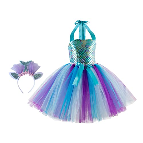 CATIEBYE Blumenmädchenkleid Set Party Cosplay Kostüm Für Mädchen Performance Rock Mit Haarband Elegantes Design Für Besondere Anlässe von CATIEBYE