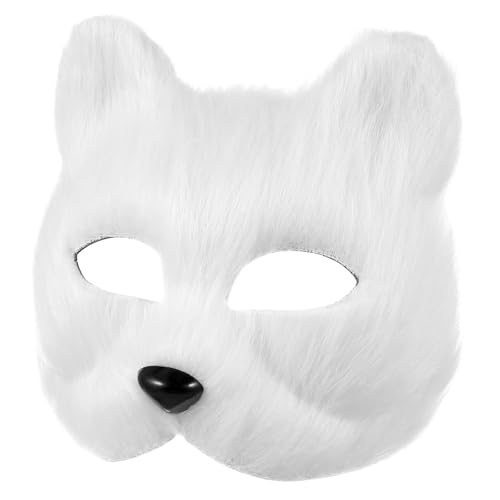 CATIEBYE Fuchs Maske Waschbärenmaske für Erwachsene atmungsaktive Maske goldene Maskenmaskerade Wolf halloween masken halloweenmaske gesichtsmaske Fuchsmaske Party leere Masken Flanell Weiß von CATIEBYE