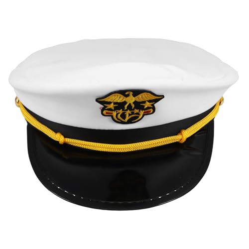 CATIEBYE Kapitänsmütze für Kostümparty Weiße Nautische Seemannsmütze mit Besticktem Design Kopfumfang Atmungsaktives für Dress Up und Verkleidungsspiele CATIEBYE Kapitänsmütze für Kostümparty Weiße Nautische Seemannsmütze mit Besticktem Design Kopfumfang Atmungsaktives für Dress Up und Verkleidungsspiele von CATIEBYE