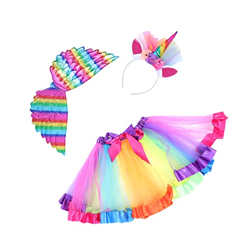 CATIEBYE Einhorn-stirnband für Jungen und Mädchen Cosplay Auftritt Stoffrock Feenflügel-set Partykleidung für Kinder von CATIEBYE