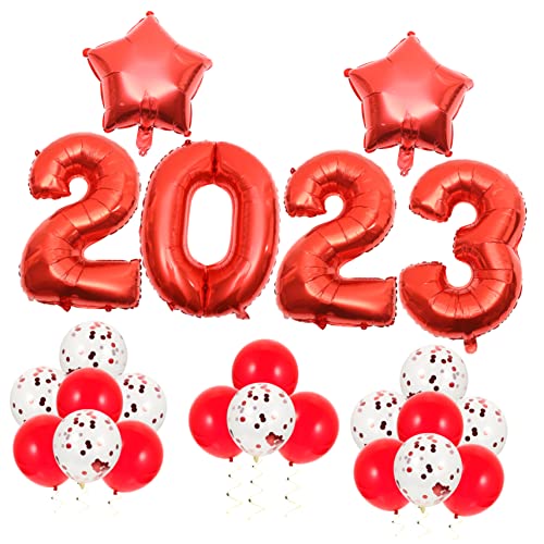 CAXUSD 1 Satz 2023 Aluminiumfolienballon Luft Retro Fiesta Größer Neon Verschnörkelt Weihnachtsdeko 3 Folienballon Ballondekoration 2023 Ballons Neujahr Zahlenballons Rot Emulsion von CAXUSD