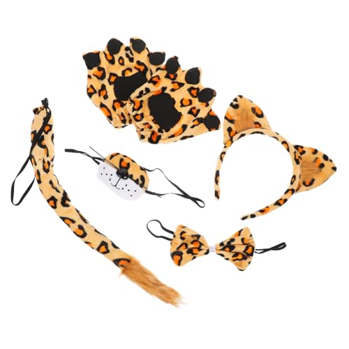 CAXUSD 1 Set Leopard Kostü Set Mit Tierohren Haarband Nase Fliege Und Handschuhen Für Cosplay Karneval Halloween Und Tier Themenpartys Aus Weichem Material Einheitliche von CAXUSD