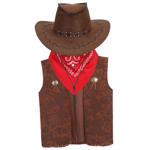 CAXUSD 3 Teiliges Cowboy Cosplay Kostü Set Für Erwachsene Hut Weste Und Dreieckstuch Ideale Karnevals Und Festzubehör Für Fasching Und Verkleidung von CAXUSD