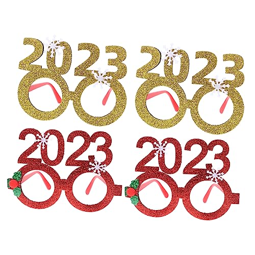 CAXUSD 4 Stück 2023 Brille Lustige Brille Weihnachtskostüm-brille Weihnachts-sonnenbrille Silvester-party-brille Weihnachtsdekorationen Weihnachtsfeier Brillen Weihnachtsbrille Vlies von CAXUSD