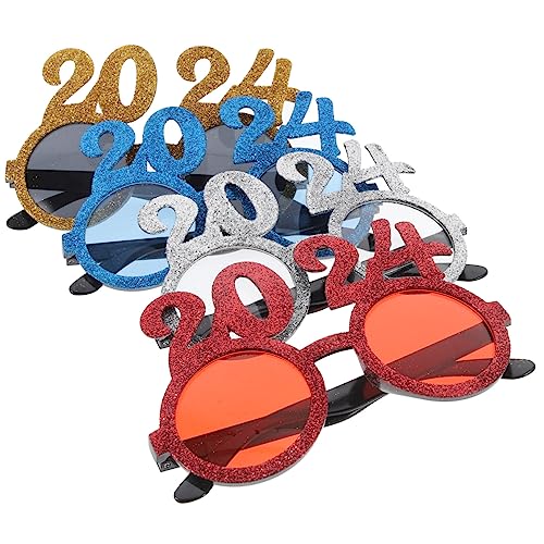 CAXUSD 4 Stück 2024 Brille Partybrille mit Schneeflocken Kostümzubehör für das neue Jahr silvester party zubehör silvesterbrillen Sonnenbrille Dekor Requisiten Partybrille PC-Rahmen von CAXUSD