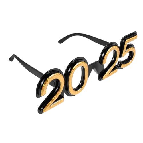 CAXUSD Silvester-partybrille Neujahrsdekorationen Kreisbrille 2025 Neujahrsbrille Sonnenbrille Frohes Neues Jahr Brille 2025 Modebrillen Damen Rave-Brille Abschlussbrille 2025 Golden STK von CAXUSD