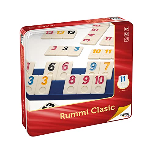 Cayro – Rummi – ab 8 Jahren – klassisches Modell – lustige Brettspiele für Kinder und Erwachsene – 106 Teile, 1 Stofftasche und 4 Ständer – 2 bis 4 Spieler von Cayro