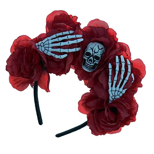 CAZSTYK Gothic-Blumenkronen für Damen, Gothic-Totenkopf-Haarband, Halloween-Haarband, Skelett-Hand-Stirnband, Tag der Toten von CAZSTYK