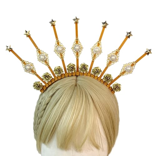 CAZSTYK Gothic Stirnband Prinzessin Kopfschmuck mit Strass Rose Perlen Festzug Abschlussball Party Requisiten Spiked Tiaras Haarreifen von CAZSTYK