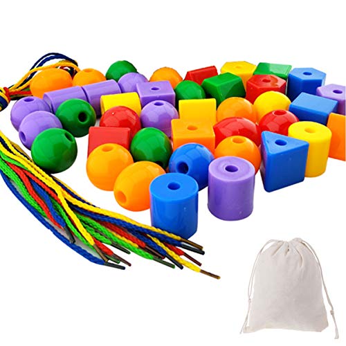 CAZSTYK Regenbogen Schnürperlen Spielzeug Spielset Mit 50 Bunten Perlenketten 4-String Seil Stimulationsspielzeug Für Kindergarten Reiseset von CAZSTYK